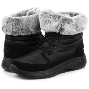 Skechers NEW Go Walk Arch Fit Black Grey Fur Snow Winter Waterproof Boots 11